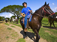 man riding horseback in oahu at Kualoa Ranch